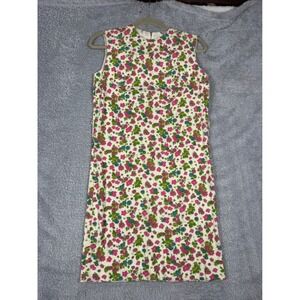 Giselle New York Designed Shift Dress Womens M White Pink Floral 60s 70s Vintage